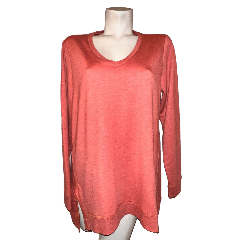 LOGO Lounge by Lori Goldstein Top Sz L Rust Orange French Terry LS Tunic A284945